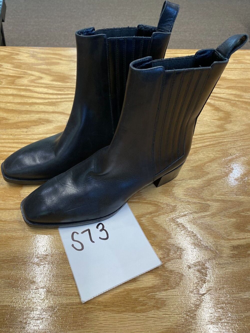 Ayeds Neil Ankle Boots Women's 5 Black Leather Pull On Block Heel Square Toe